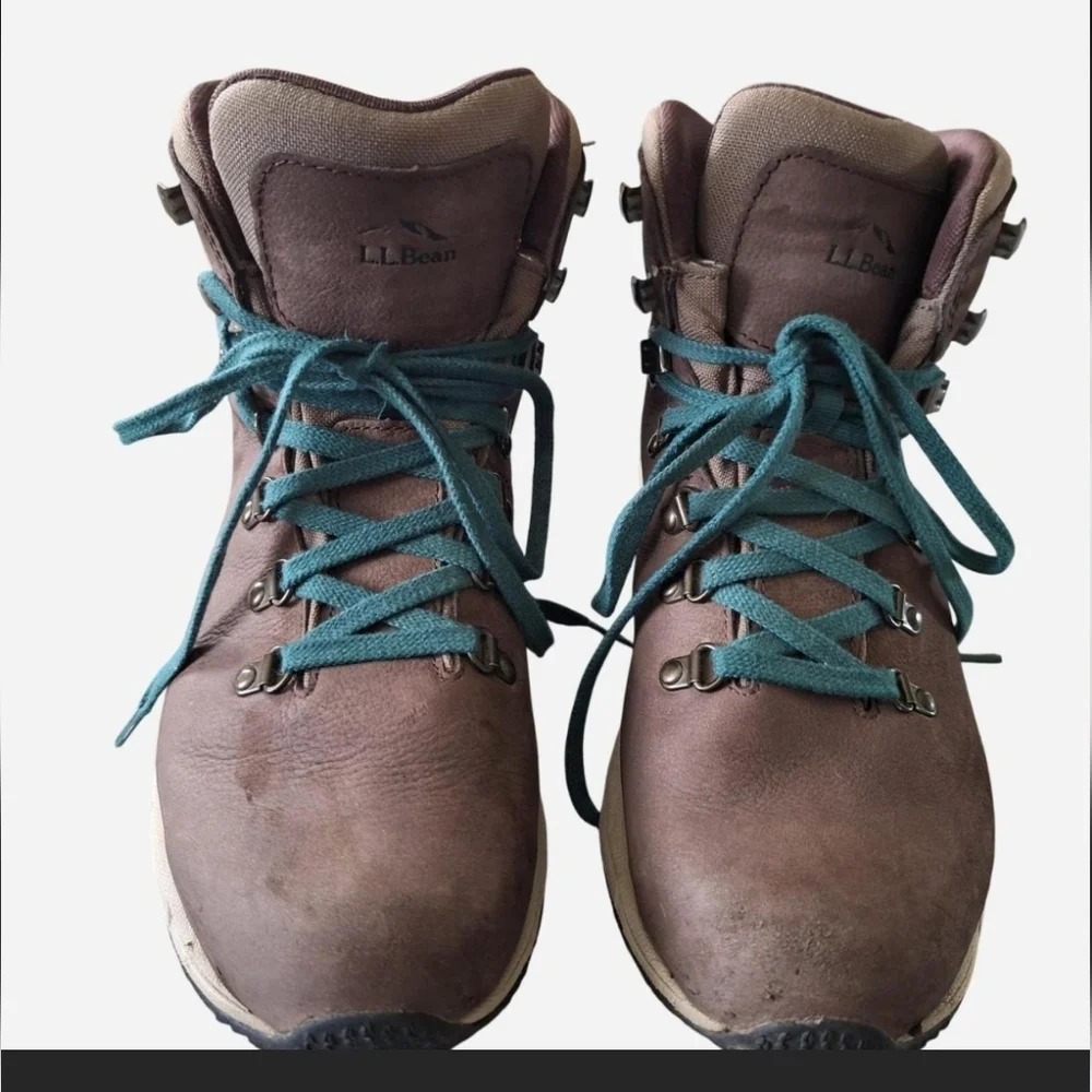 L.L. Bean Men's Leather Brown Hiking Shoes with Teal Laces